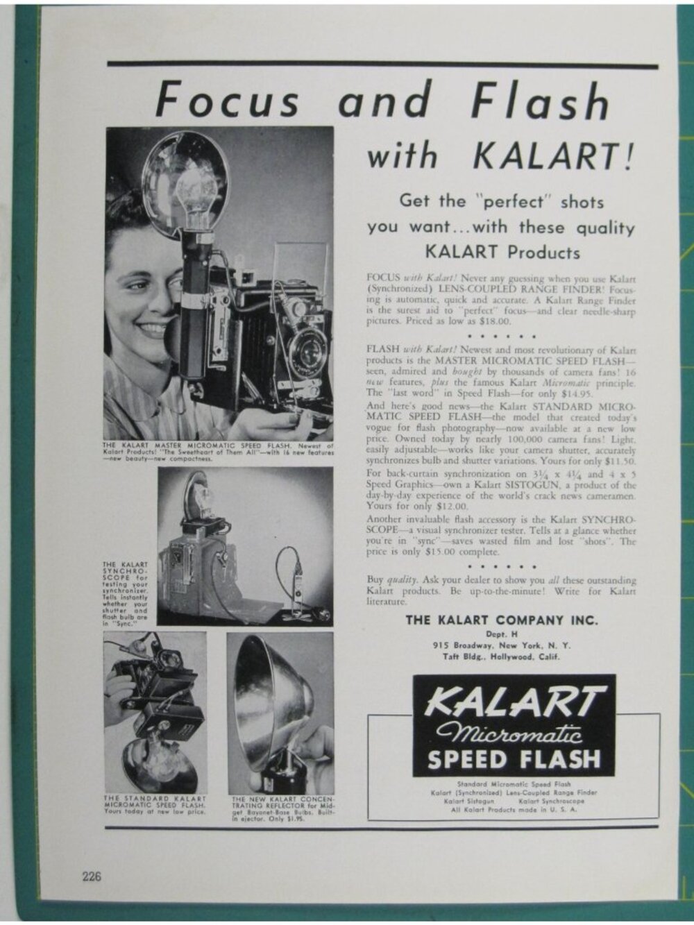 Print Ad Focus Flash Kalart Micromatic Speed Flash 1940s Photography 1941
